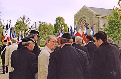 Brittany American Cemetery 2004 Memorial Day - Mustering for the Procession - The local French veterans and dignitaries are excited to have an American WWII veteran join them.